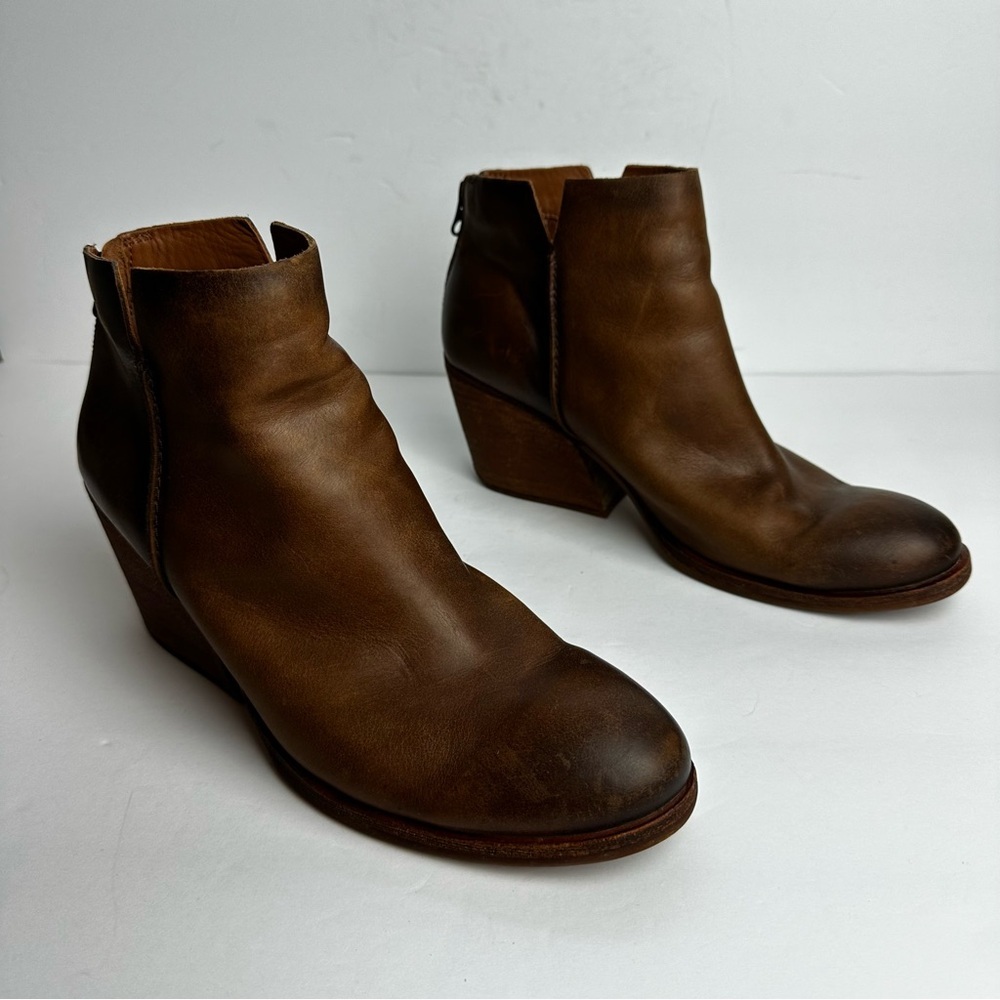 Kork-Ease Chandra Brown Leather Ankle Boots Women's Sz 9.5 Stacked Wooden Heel - Picture 10 of 10